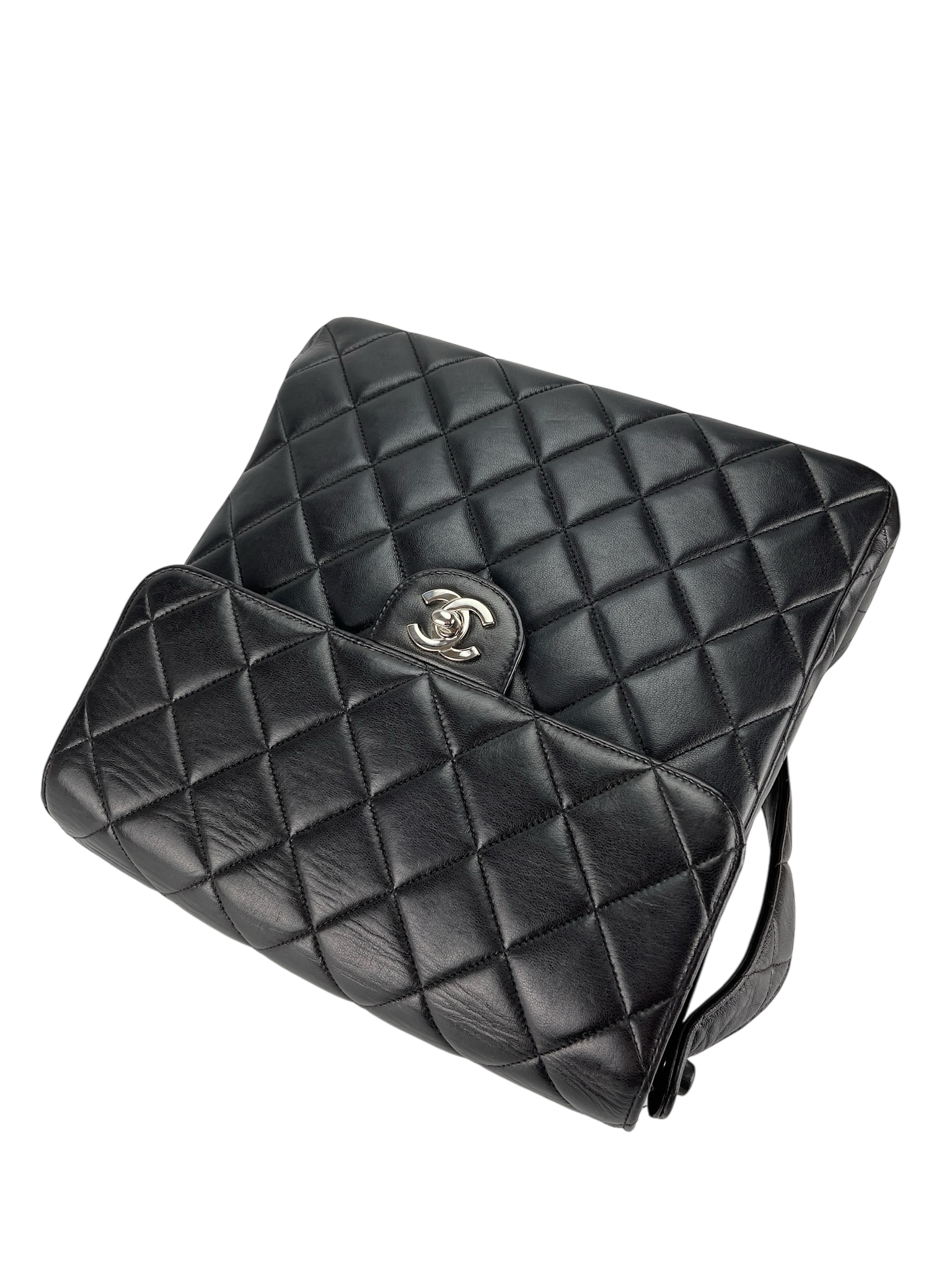 CHANEL -  Black Lambskin Chanel Double Face Matelasse Shoulder Bag 