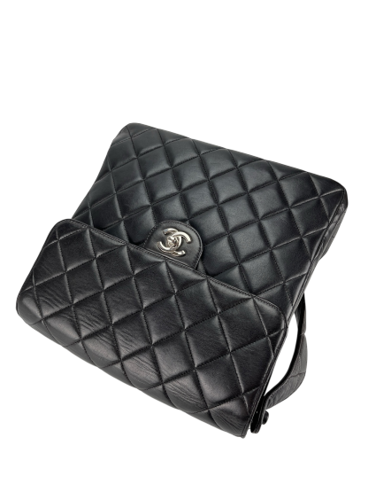 CHANEL -  Black Lambskin Chanel Double Face Matelasse Shoulder Bag 