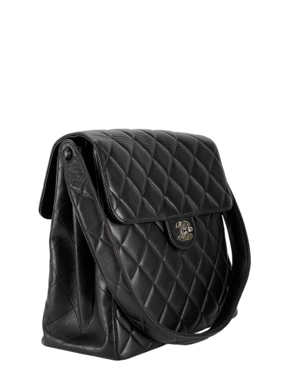 CHANEL -  Black Lambskin Chanel Double Face Matelasse Shoulder Bag 