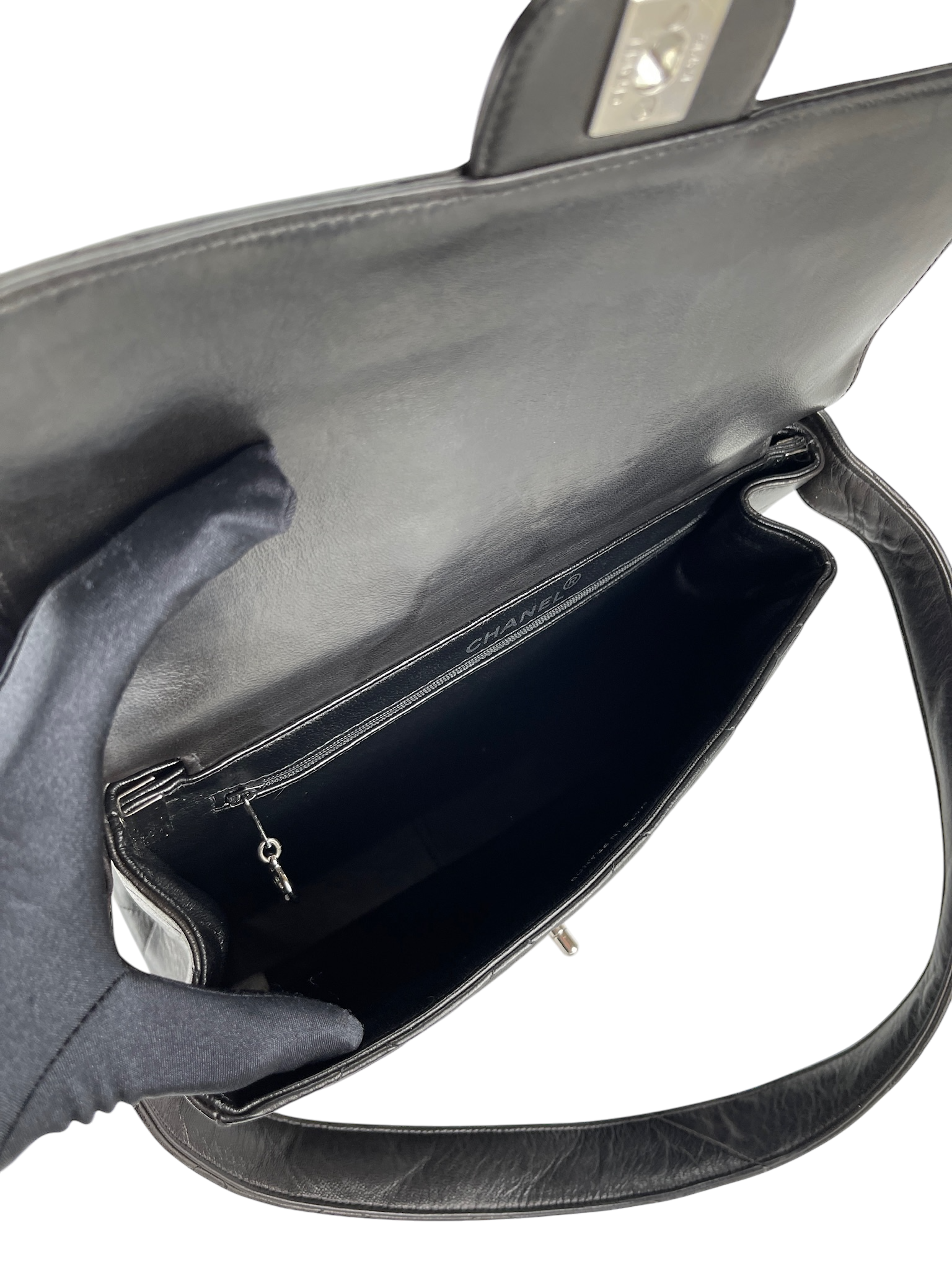 CHANEL -  Black Lambskin Chanel Double Face Matelasse Shoulder Bag 
