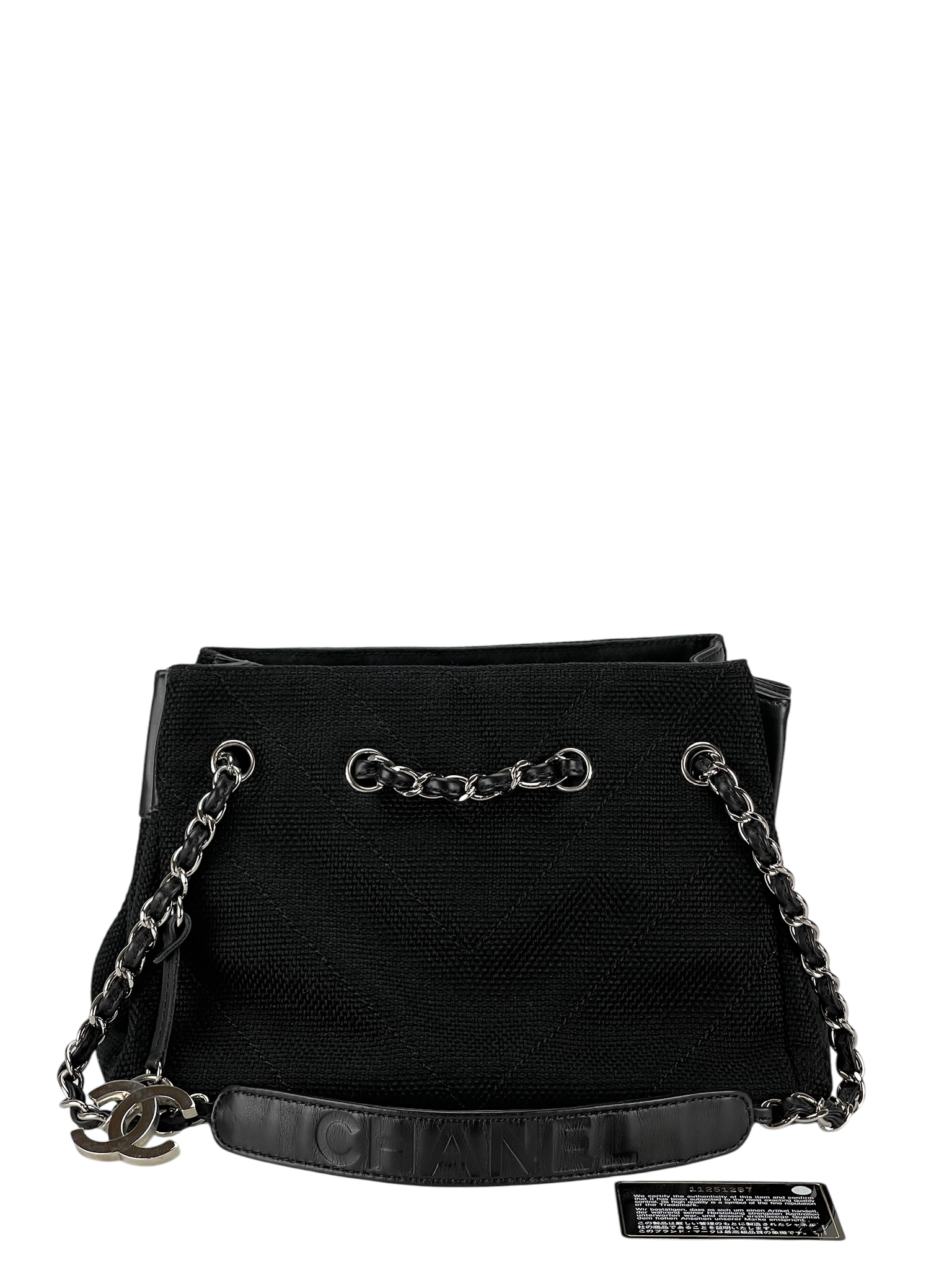 CHANEL - Black Canvas Leather Chain Bag