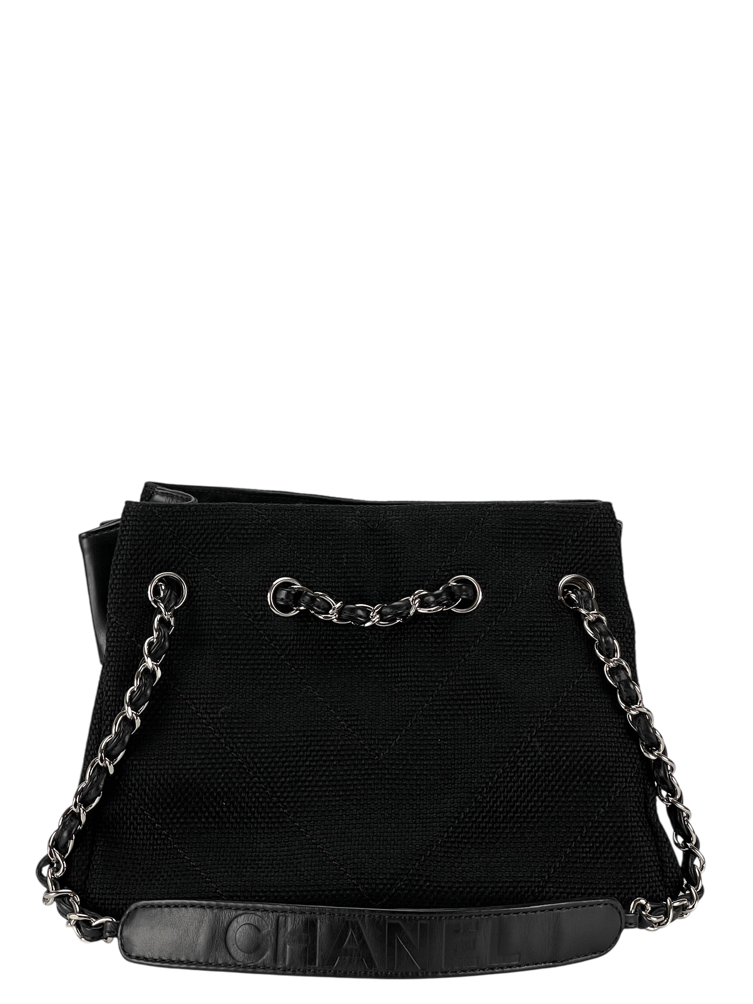 CHANEL - Black Canvas Leather Chain Bag