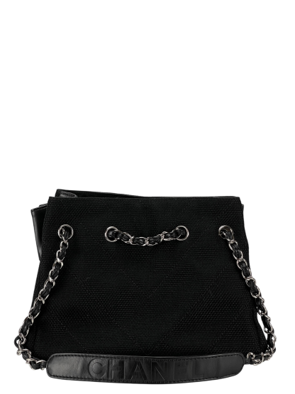 CHANEL - Black Canvas Leather Chain Bag