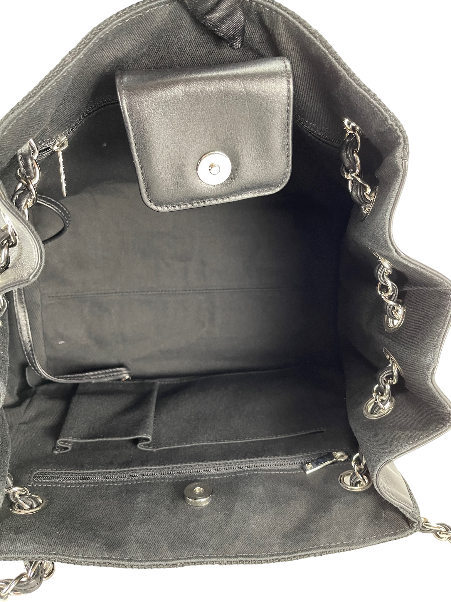 CHANEL - Black Canvas Leather Chain Bag