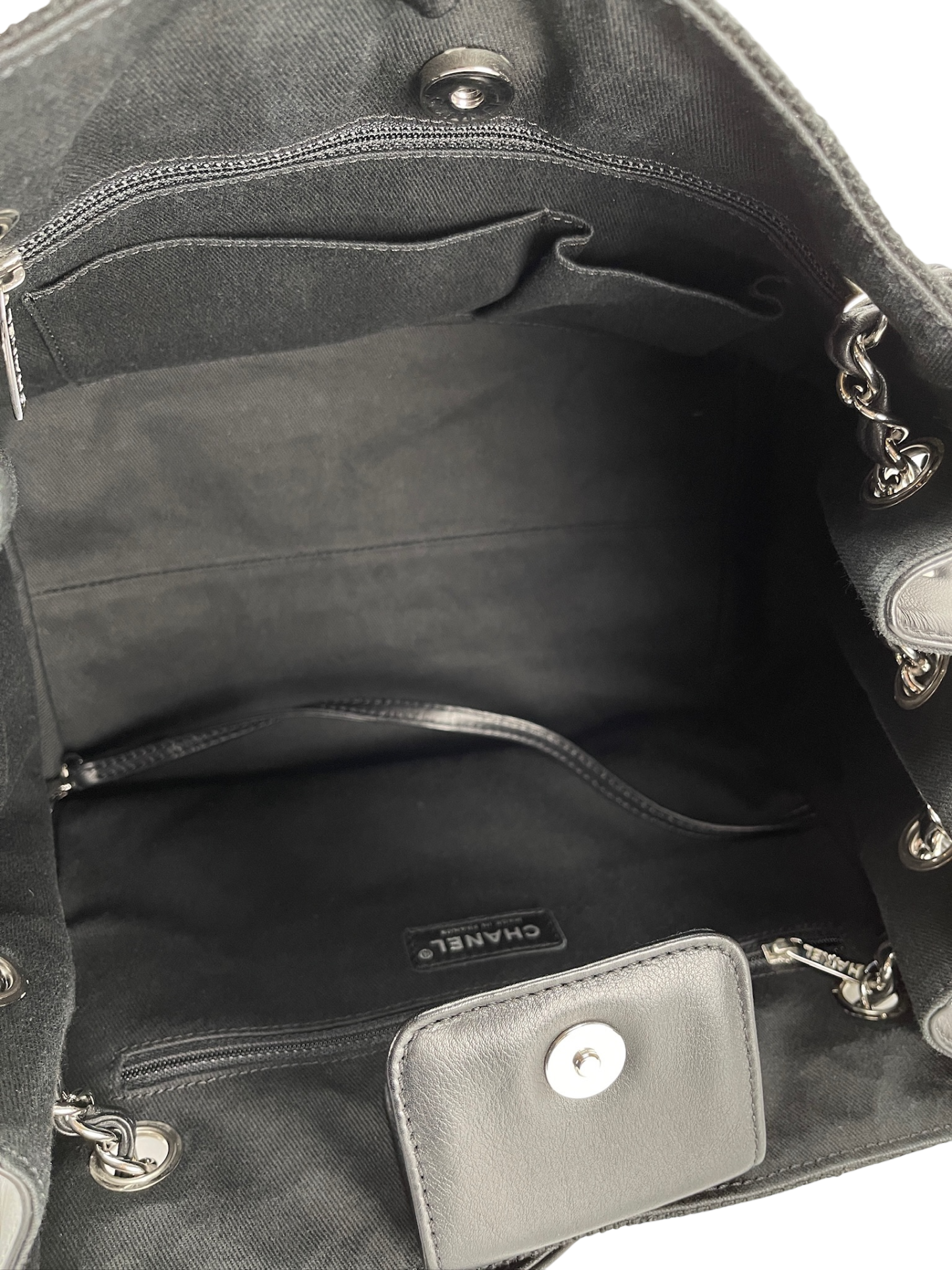 CHANEL - Black Canvas Leather Chain Bag