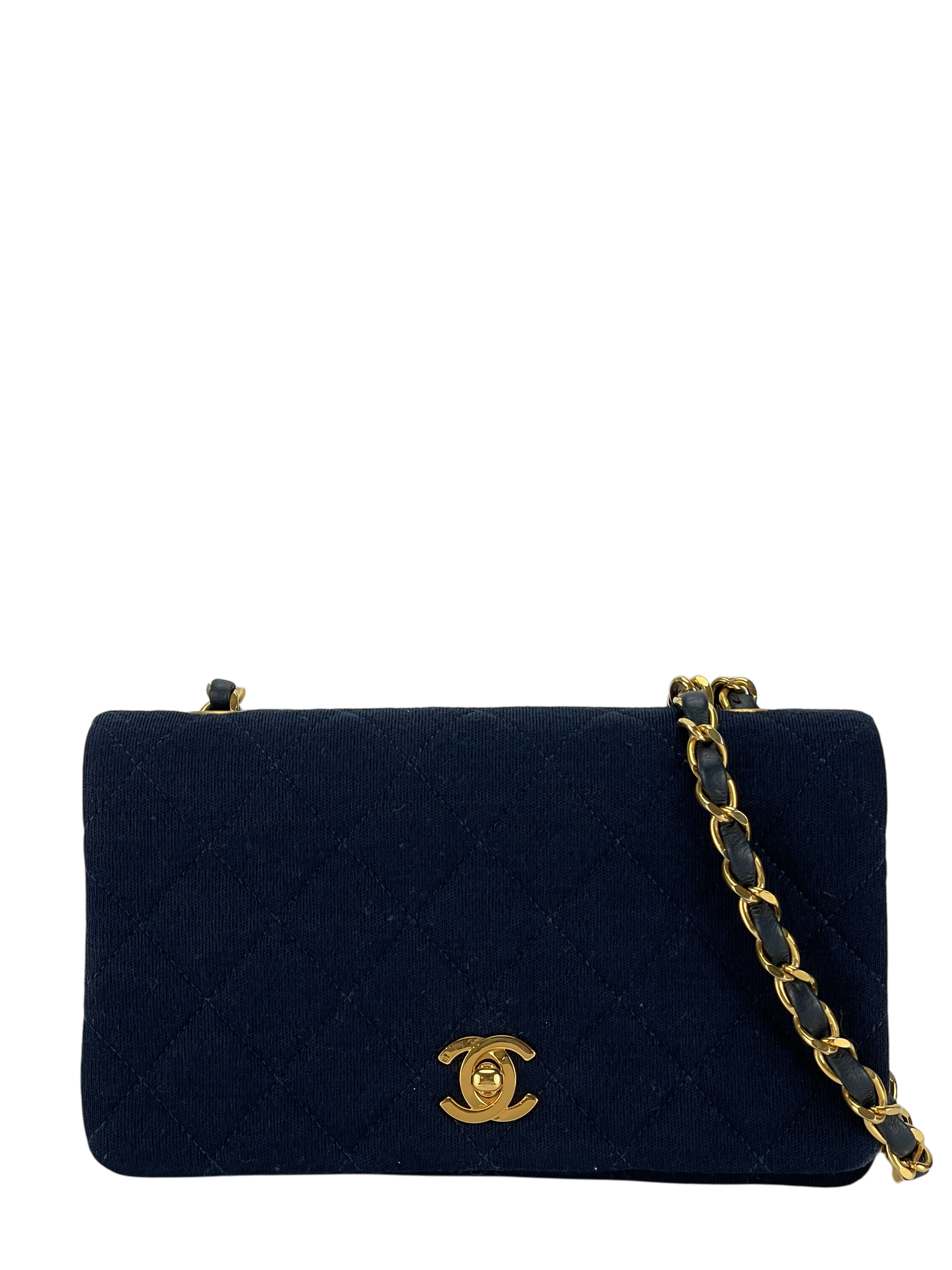 CHANEL - Navy Leather Canvas Matelasse Coco Mark Shoulder Bag Gold Hardware