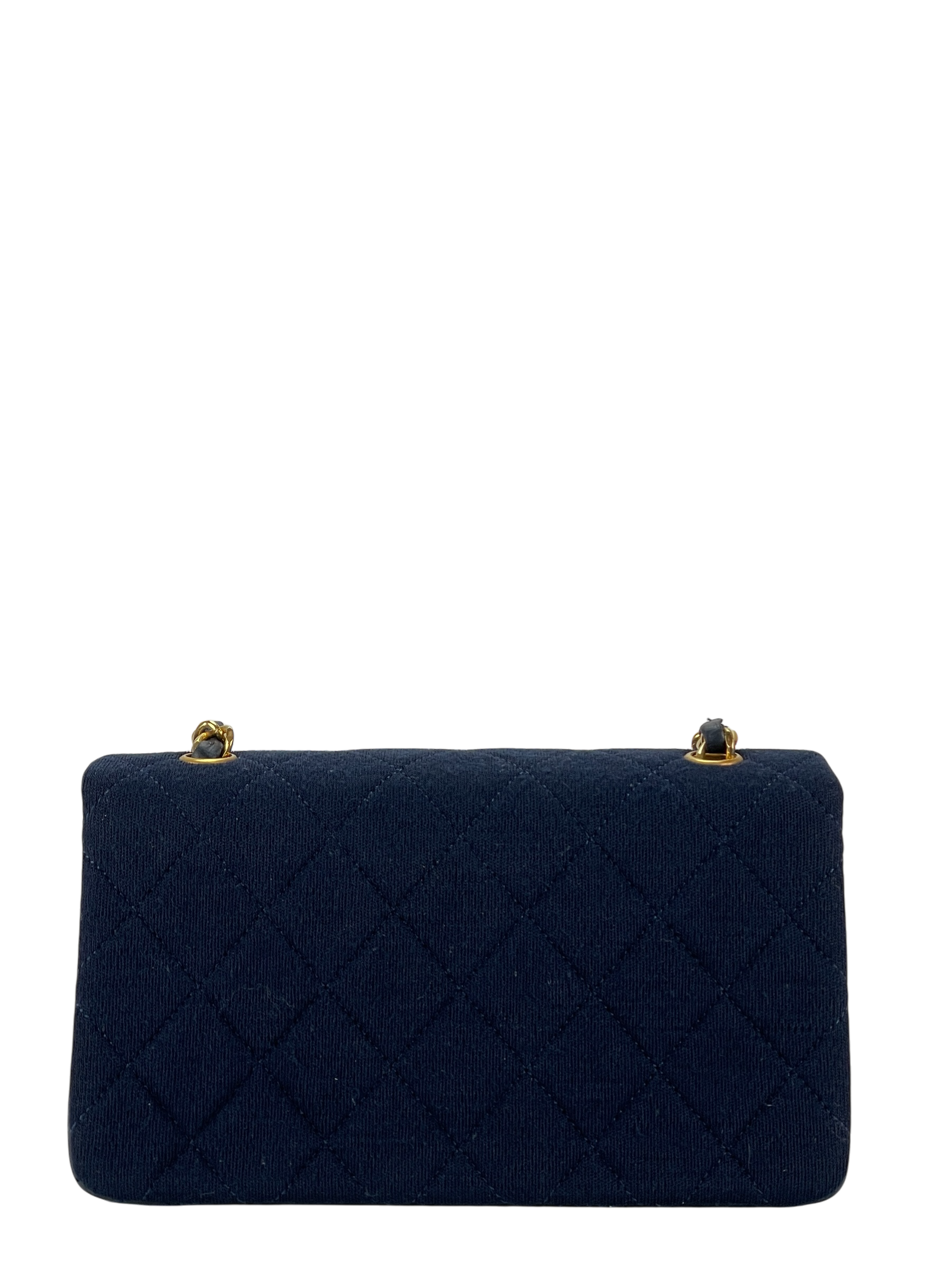 CHANEL - Navy Leather Canvas Matelasse Coco Mark Shoulder Bag Gold Hardware