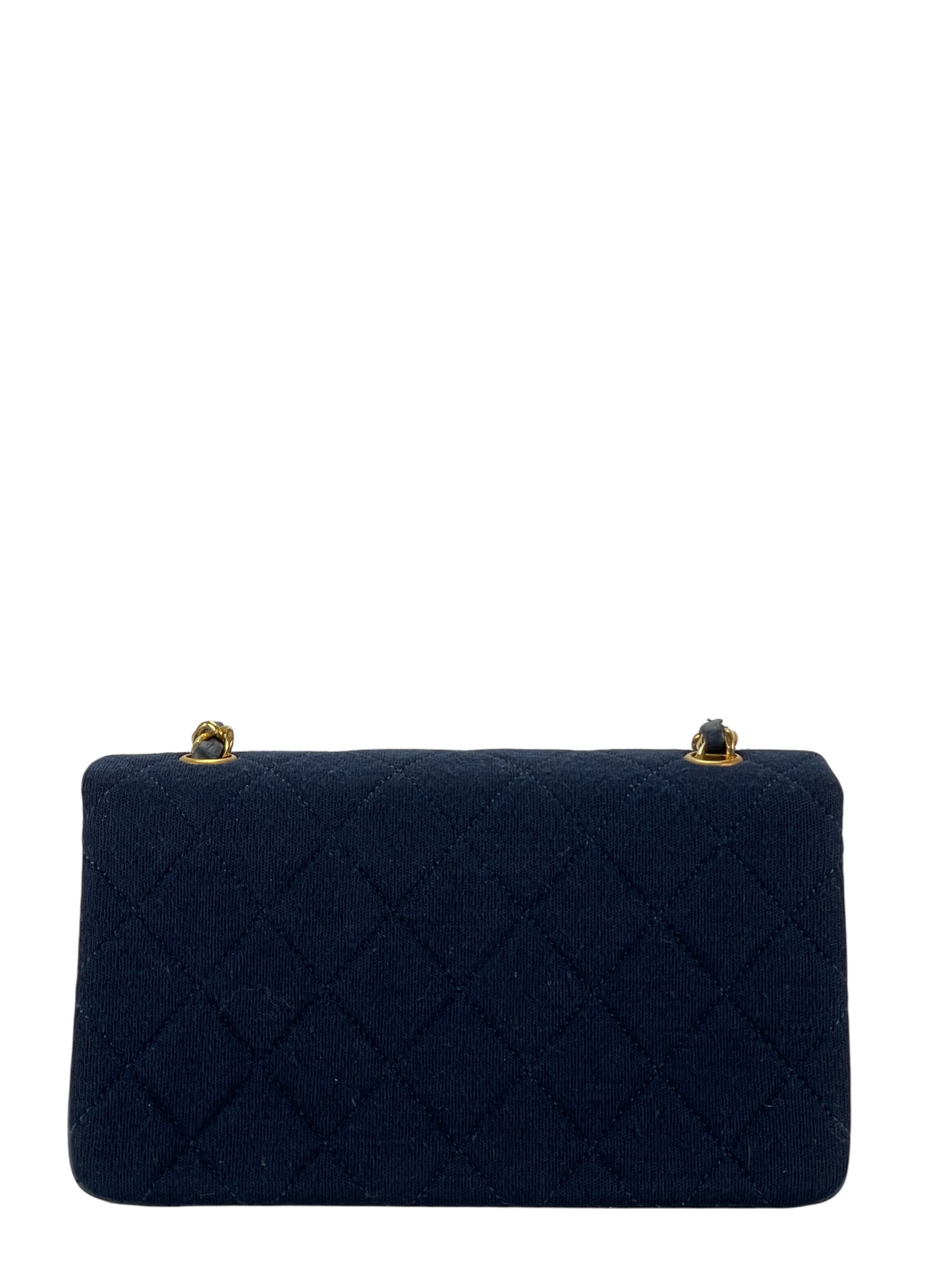 CHANEL - Navy Leather Canvas Matelasse Coco Mark Shoulder Bag Gold Hardware