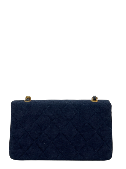CHANEL - Navy Leather Canvas Matelasse Coco Mark Shoulder Bag Gold Hardware