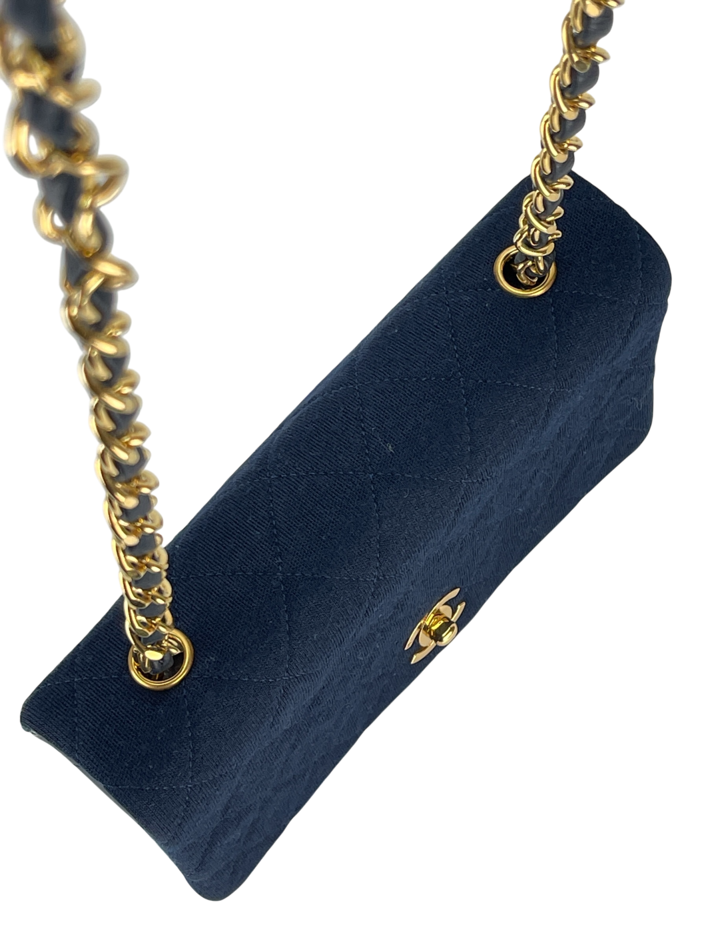 CHANEL - Navy Leather Canvas Matelasse Coco Mark Shoulder Bag Gold Hardware