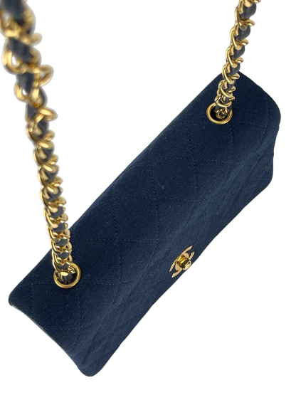 CHANEL - Navy Leather Canvas Matelasse Coco Mark Shoulder Bag Gold Hardware