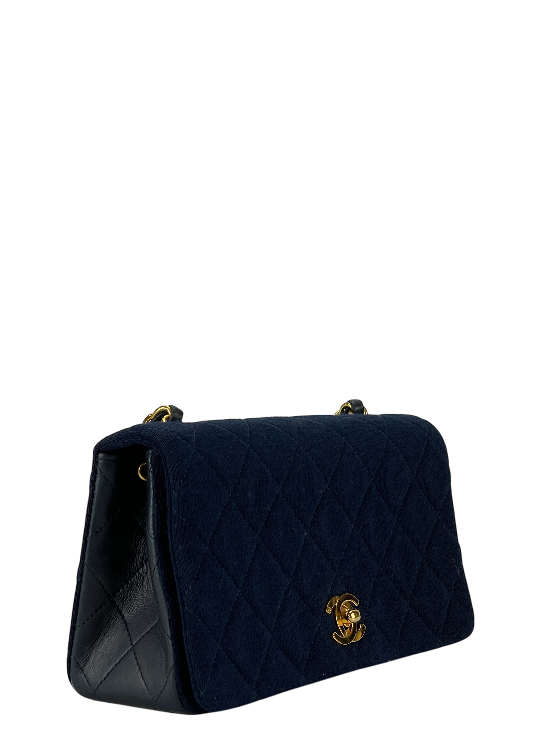 CHANEL - Navy Leather Canvas Matelasse Coco Mark Shoulder Bag Gold Hardware