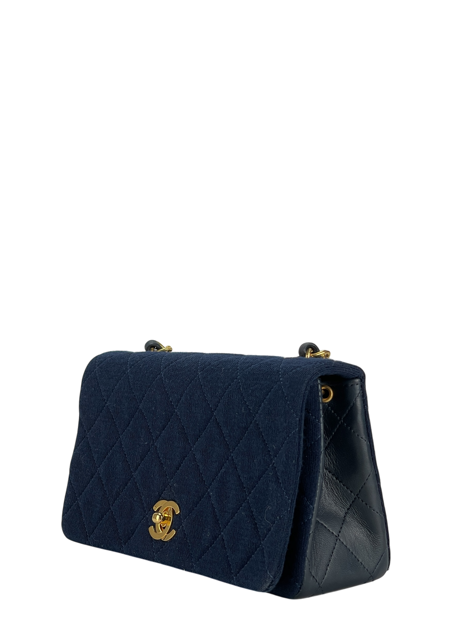 CHANEL - Navy Leather Canvas Matelasse Coco Mark Shoulder Bag Gold Hardware