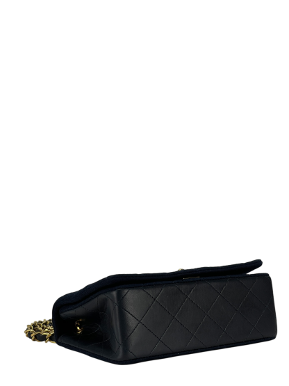 CHANEL - Navy Leather Canvas Matelasse Coco Mark Shoulder Bag Gold Hardware
