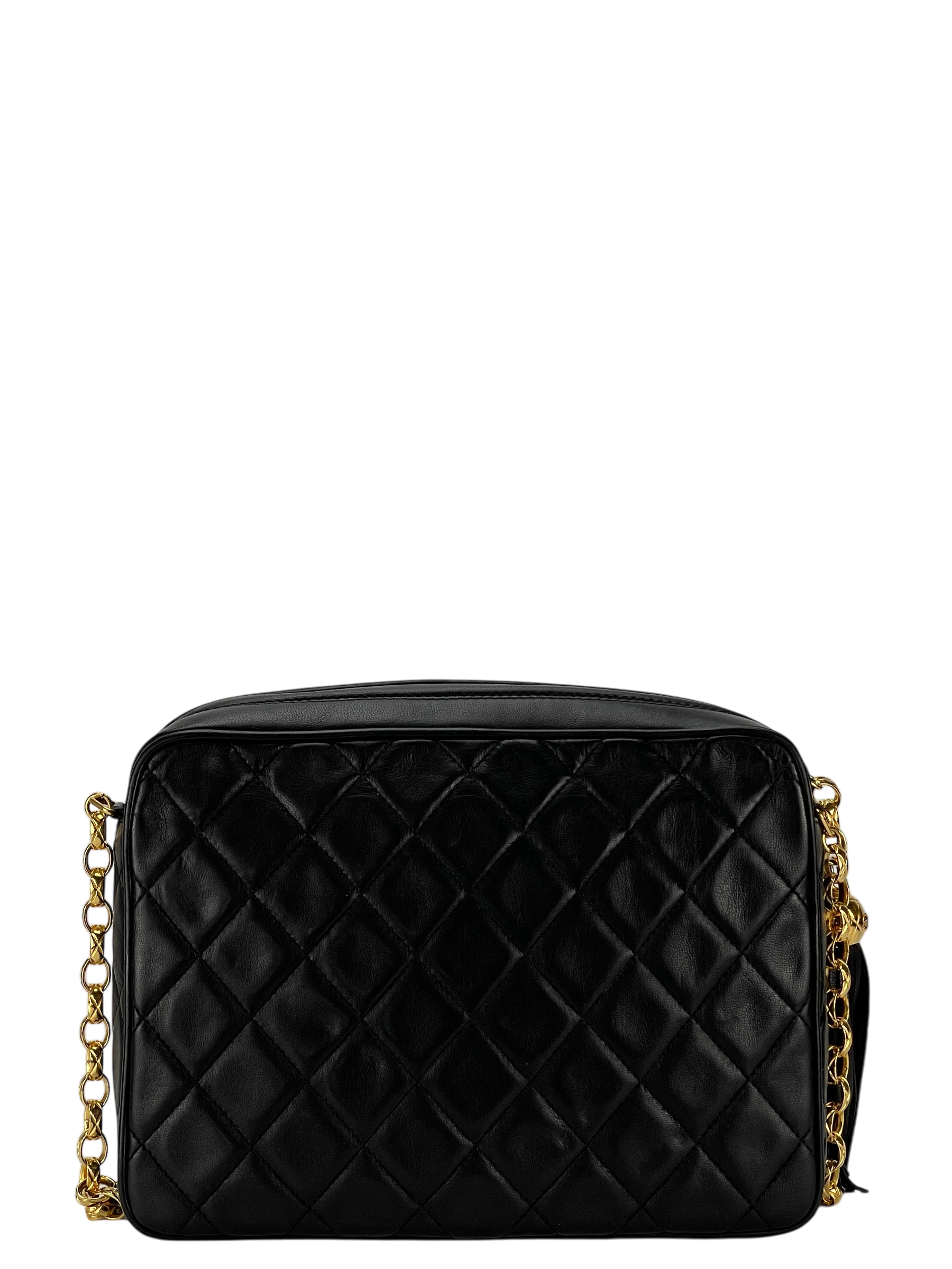 CHANEL -  Black Lambskin Tassel Mini Pocket Camera Bag Gold Hardware