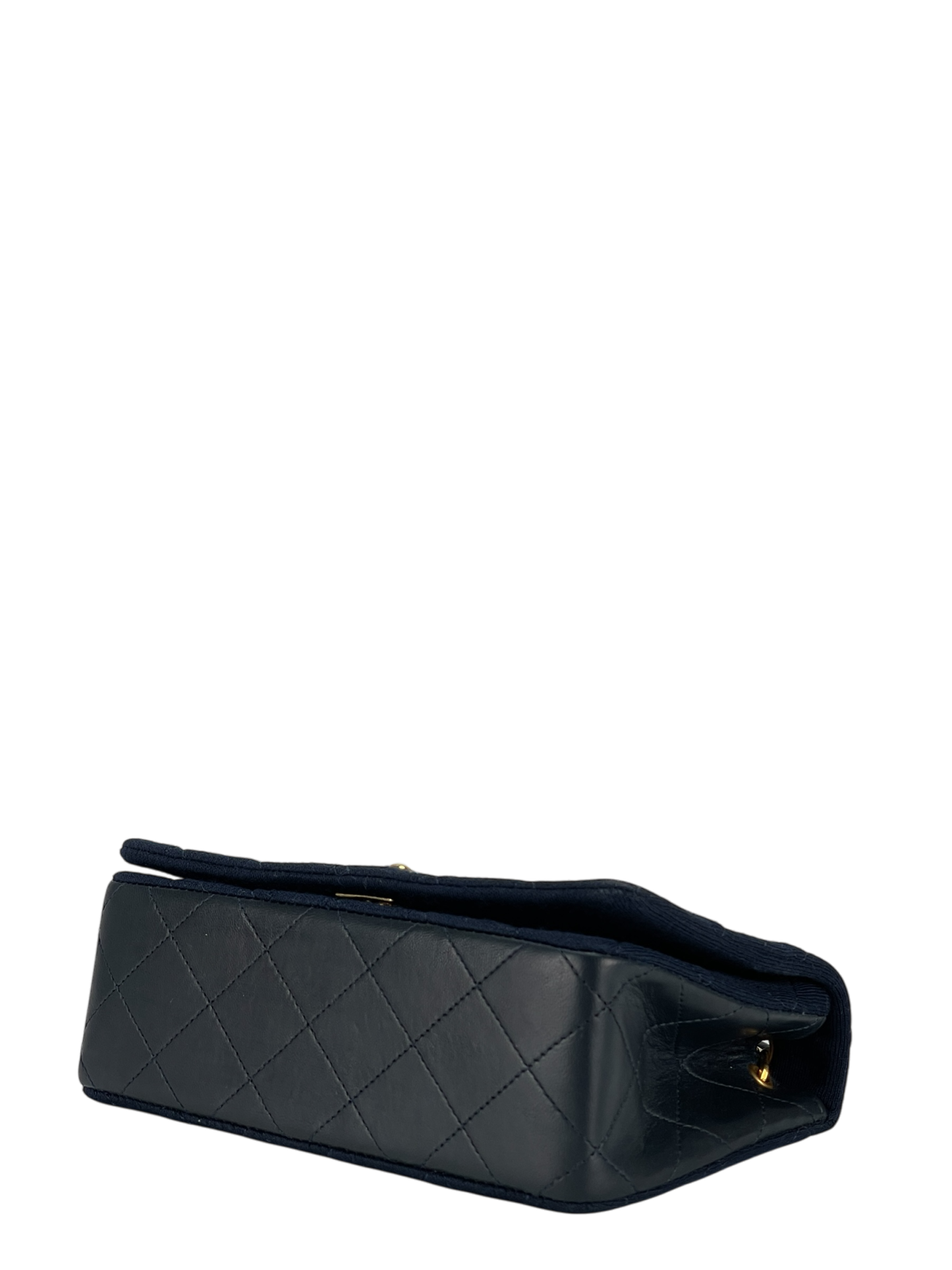 CHANEL - Navy Leather Canvas Matelasse Coco Mark Shoulder Bag Gold Hardware