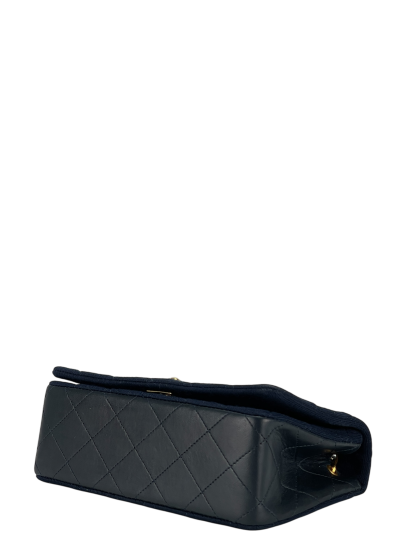 CHANEL - Navy Leather Canvas Matelasse Coco Mark Shoulder Bag Gold Hardware