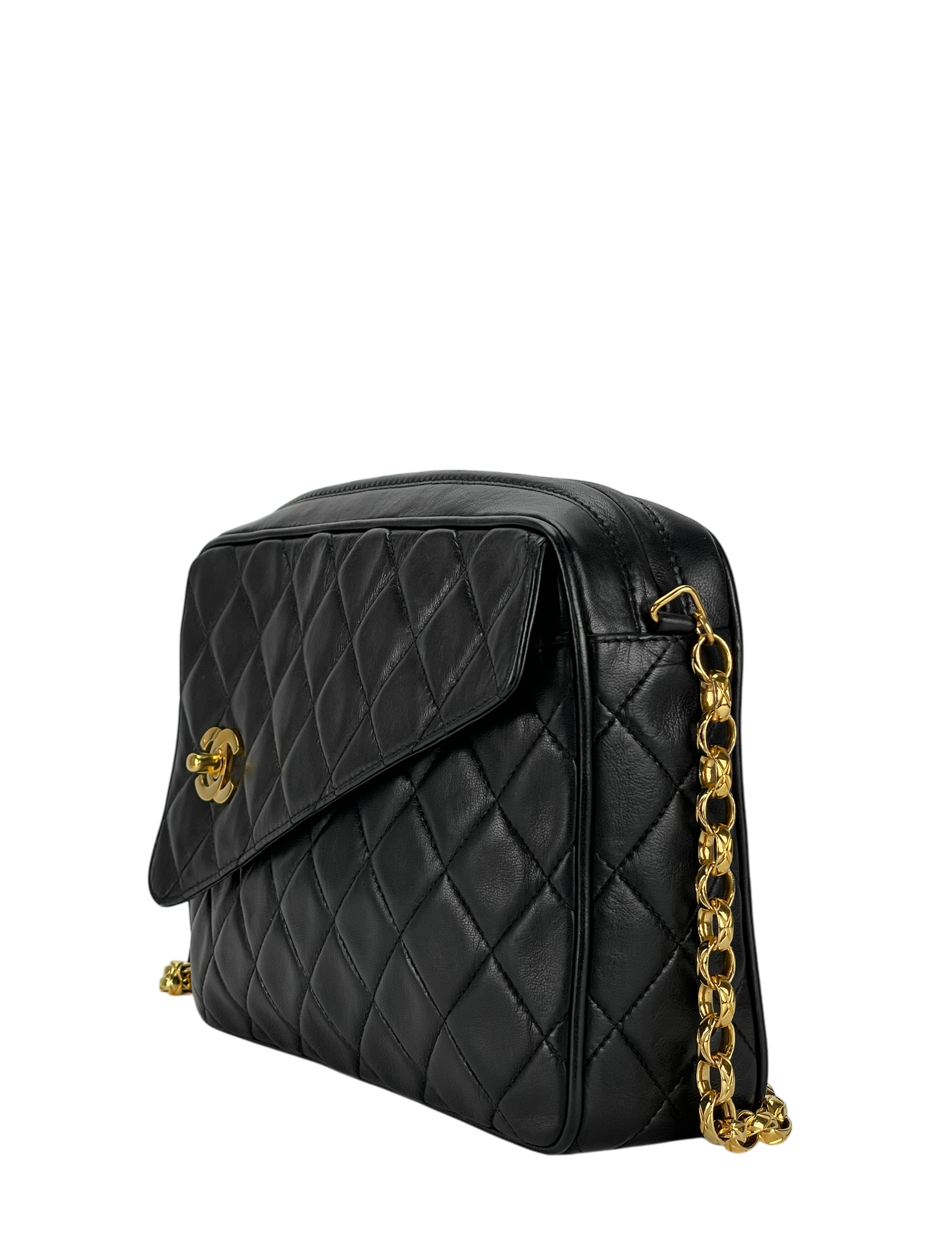 CHANEL -  Black Lambskin Tassel Mini Pocket Camera Bag Gold Hardware