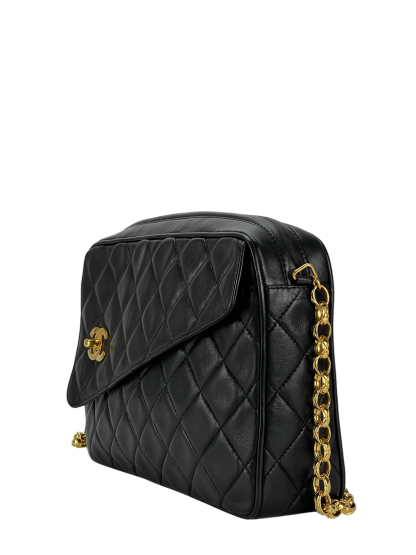 CHANEL -  Black Lambskin Tassel Mini Pocket Camera Bag Gold Hardware