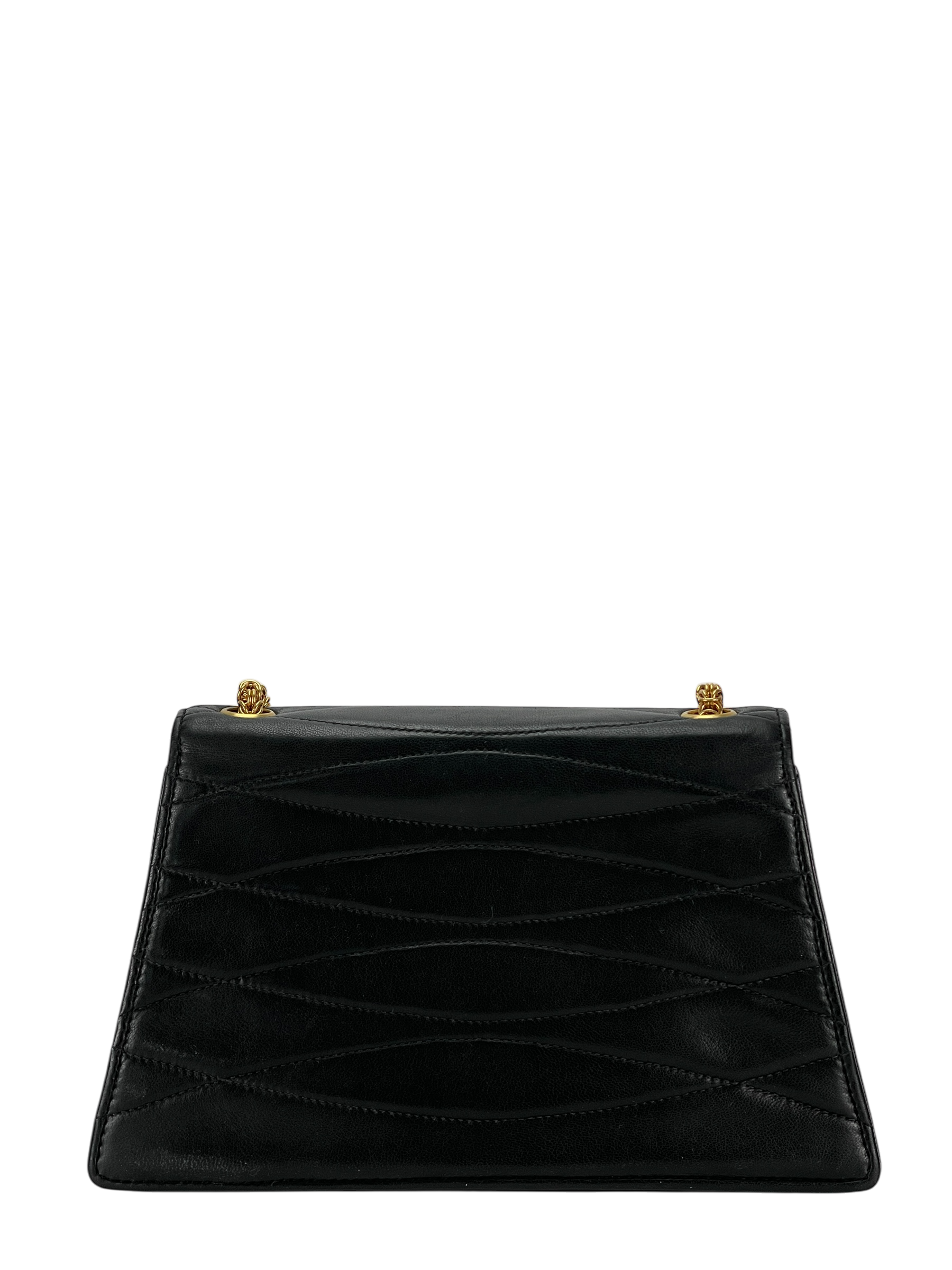 CHANEL - Wave Stitch Lambskin Single Flap Single Chain Bag Coco Mark Black Gold Hardware