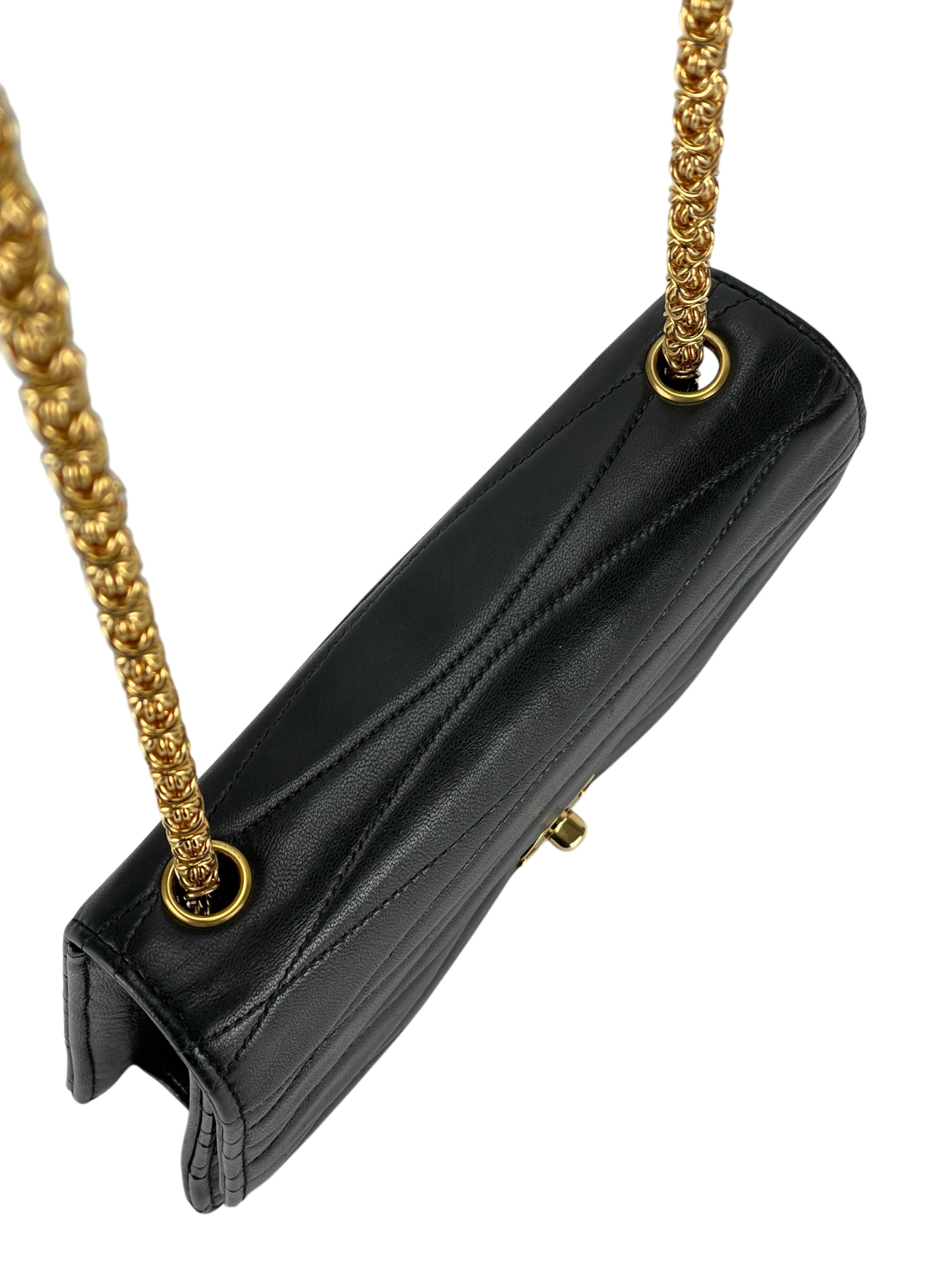 CHANEL - Wave Stitch Lambskin Single Flap Single Chain Bag Coco Mark Black Gold Hardware