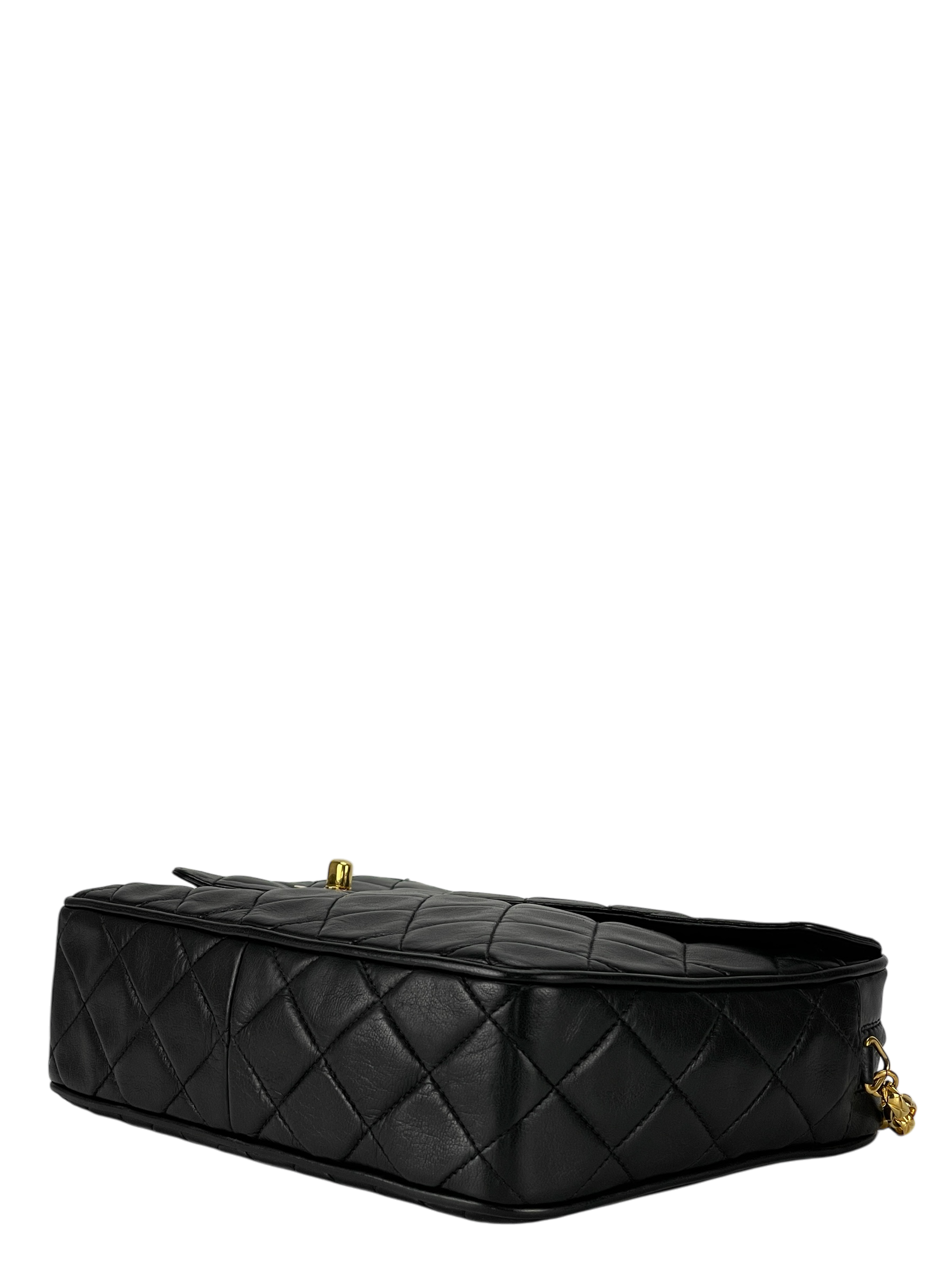 CHANEL -  Black Lambskin Tassel Mini Pocket Camera Bag Gold Hardware