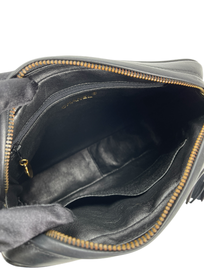 CHANEL -  Black Lambskin Tassel Mini Pocket Camera Bag Gold Hardware