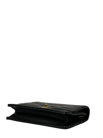 CHANEL - Wave Stitch Lambskin Single Flap Single Chain Bag Coco Mark Black Gold Hardware