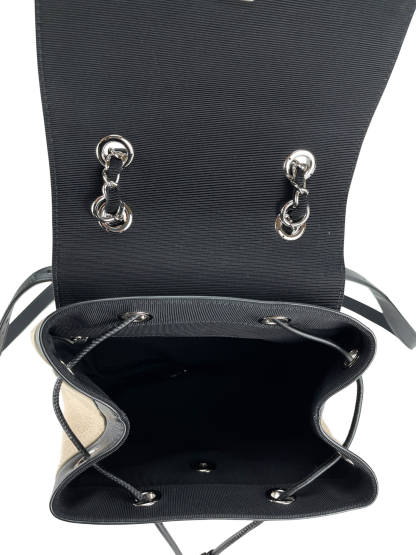 CHANEL - Beige Black Matelasse Coco Mark Silver Hardware Backpack