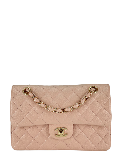 CHANEL - Pink Caviar Small Classic Double Flap Shoulder Bag Gold Hardware