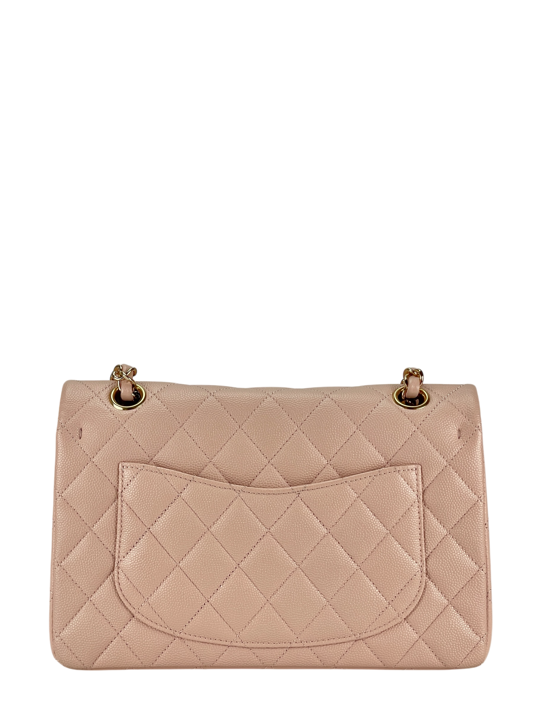 CHANEL - Pink Caviar Small Classic Double Flap Shoulder Bag Gold Hardware