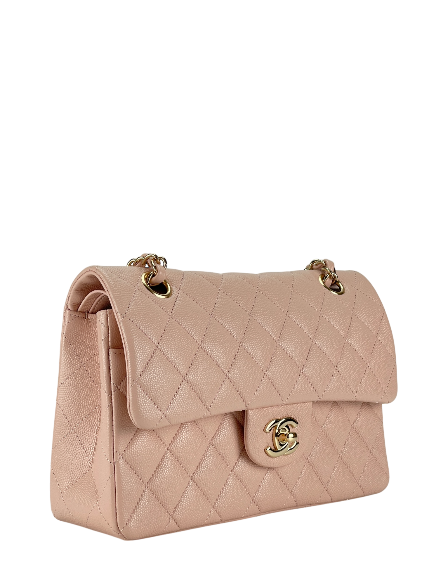 CHANEL - Pink Caviar Small Classic Double Flap Shoulder Bag Gold Hardware
