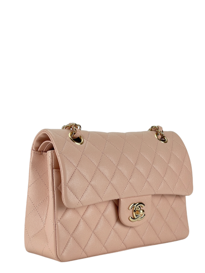 CHANEL - Pink Caviar Small Classic Double Flap Shoulder Bag Gold Hardware