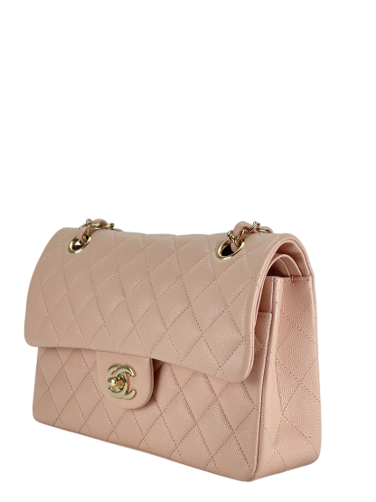 CHANEL - Pink Caviar Small Classic Double Flap Shoulder Bag Gold Hardware