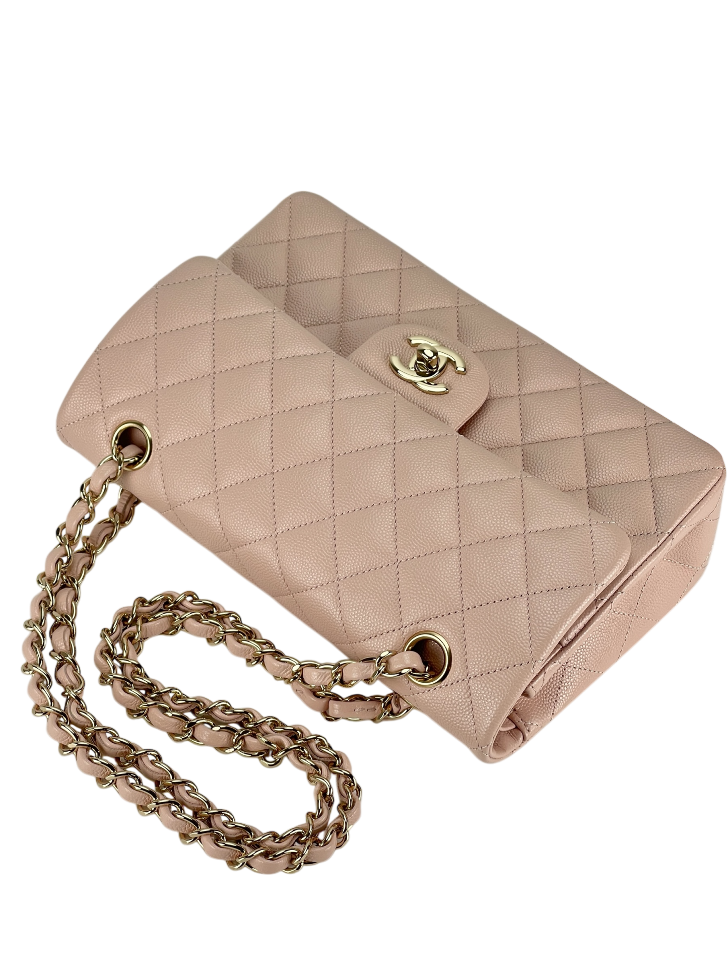 CHANEL - Pink Caviar Small Classic Double Flap Shoulder Bag Gold Hardware