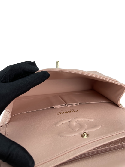 CHANEL - Pink Caviar Small Classic Double Flap Shoulder Bag Gold Hardware