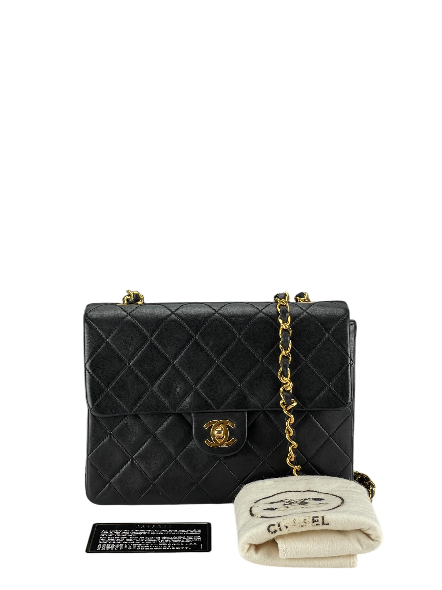 CHANEL - Mini Matlasse 20 Lambskin Single Flap Single Chain Bag Black Gold Hardware
