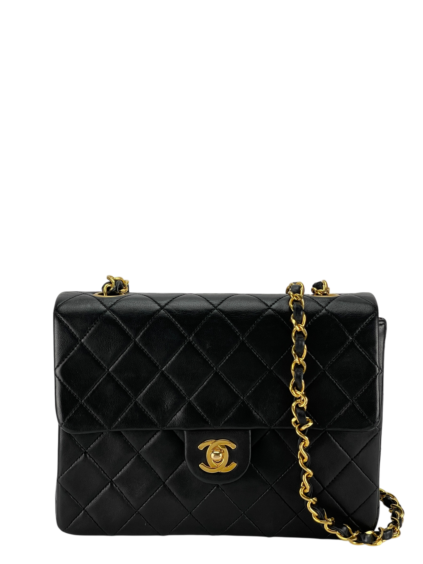 CHANEL - Mini Matlasse 20 Lambskin Single Flap Single Chain Bag Black Gold Hardware