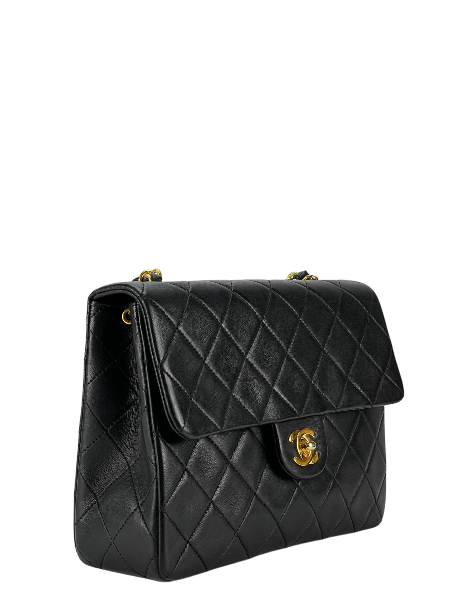 CHANEL - Mini Matlasse 20 Lambskin Single Flap Single Chain Bag Black Gold Hardware