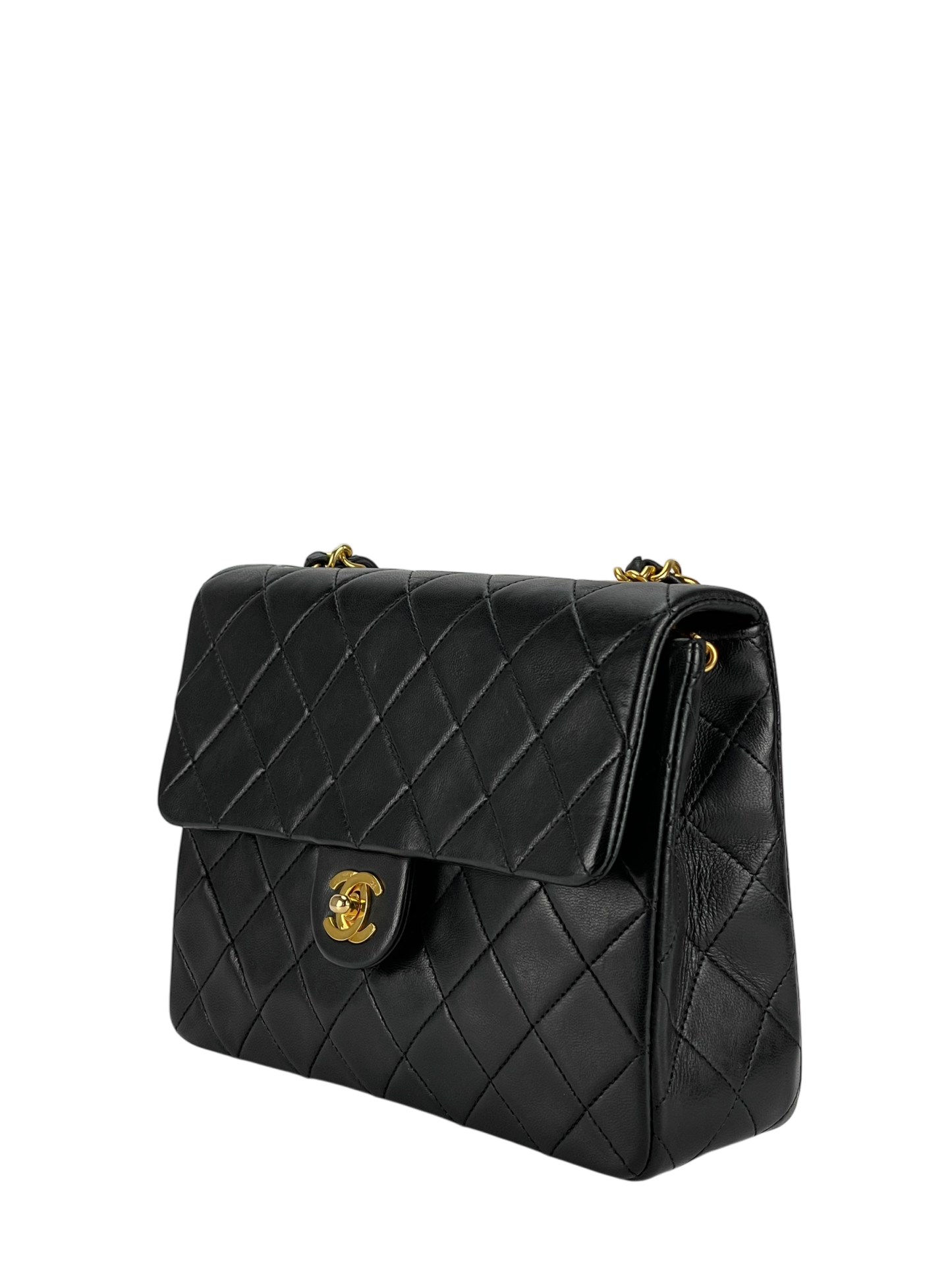 CHANEL - Mini Matlasse 20 Lambskin Single Flap Single Chain Bag Black Gold Hardware