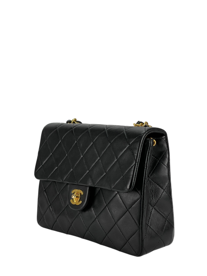 CHANEL - Mini Matlasse 20 Lambskin Single Flap Single Chain Bag Black Gold Hardware