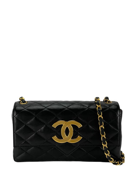 CHANEL -  Black Deca Coco Mark Push Lock  Matelasse Chain Shoulder Bag