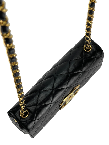 CHANEL -  Black Deca Coco Mark Push Lock  Matelasse Chain Shoulder Bag