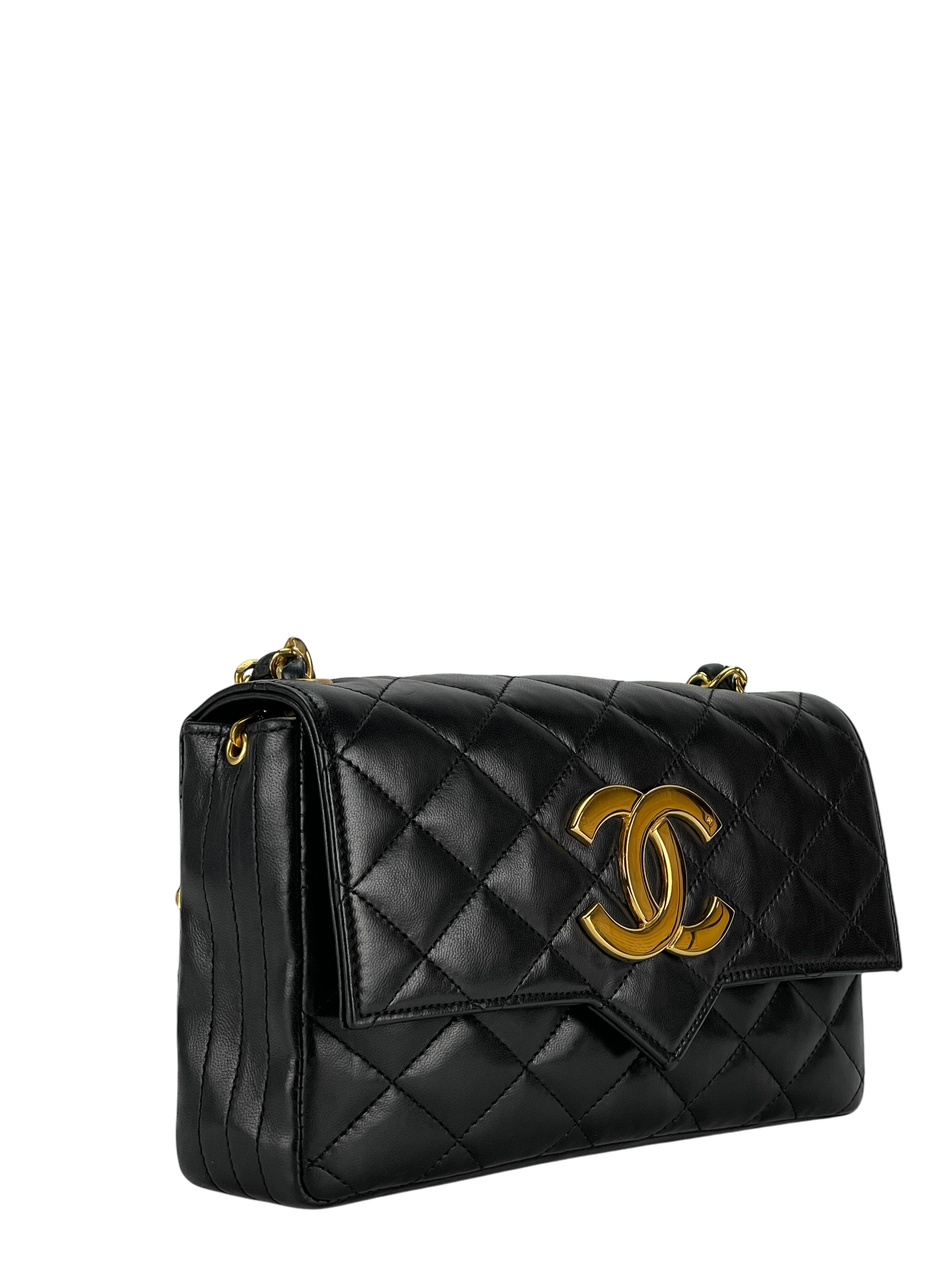 CHANEL -  Black Deca Coco Mark Push Lock  Matelasse Chain Shoulder Bag