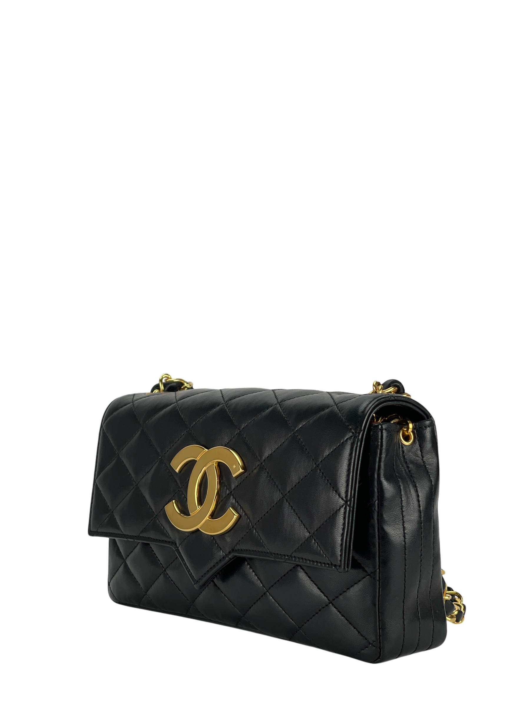 CHANEL -  Black Deca Coco Mark Push Lock  Matelasse Chain Shoulder Bag