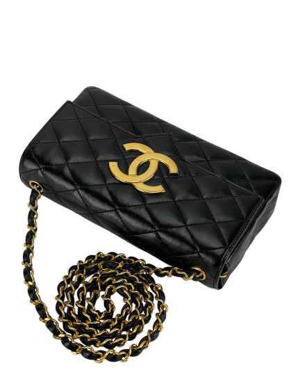 CHANEL -  Black Deca Coco Mark Push Lock  Matelasse Chain Shoulder Bag