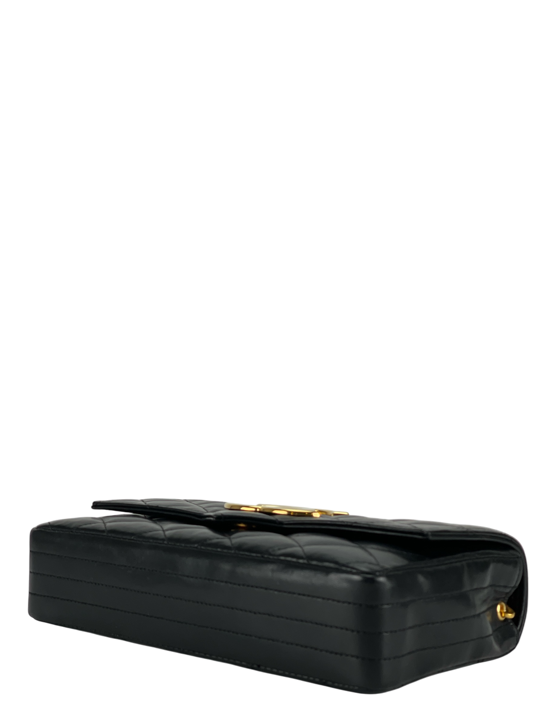 CHANEL -  Black Deca Coco Mark Push Lock  Matelasse Chain Shoulder Bag