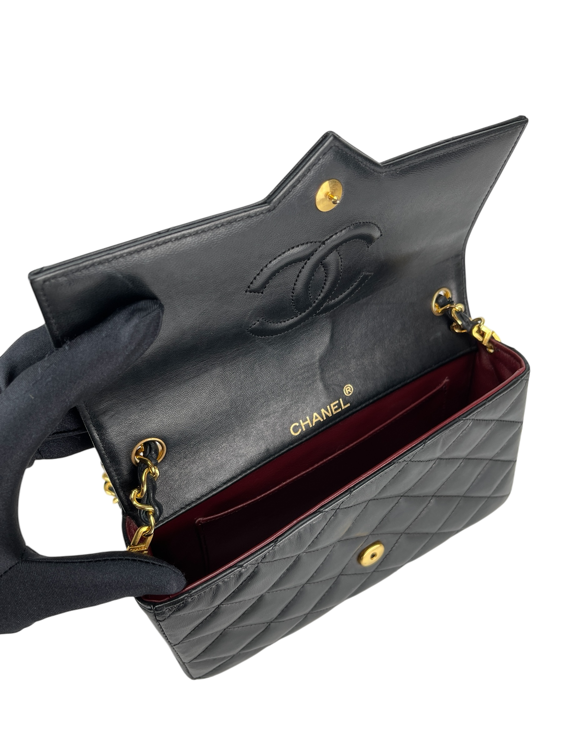 CHANEL -  Black Deca Coco Mark Push Lock  Matelasse Chain Shoulder Bag