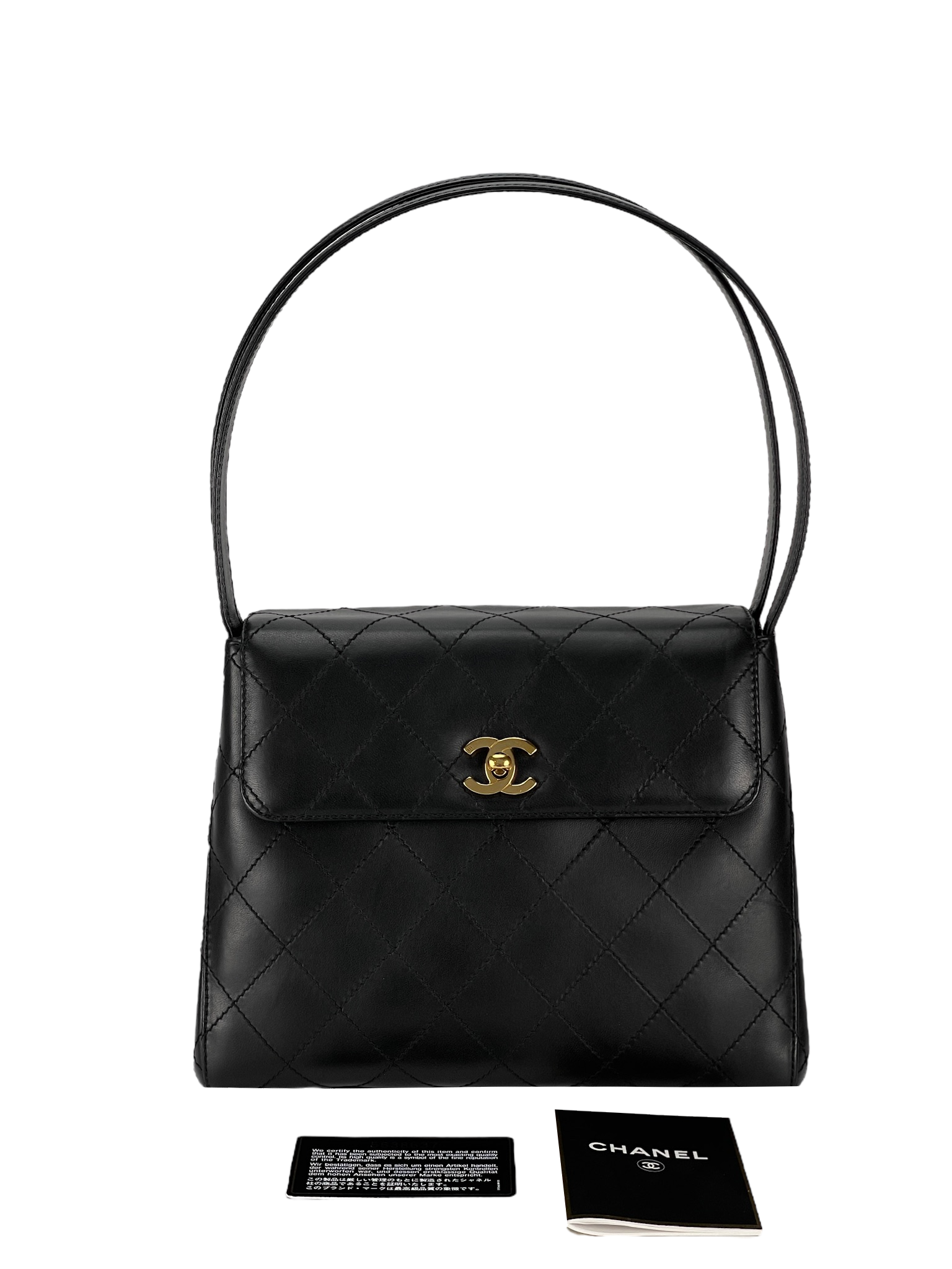CHANEL - Black Lambskin Double Strap Coco Mark Shoulder Bag 
