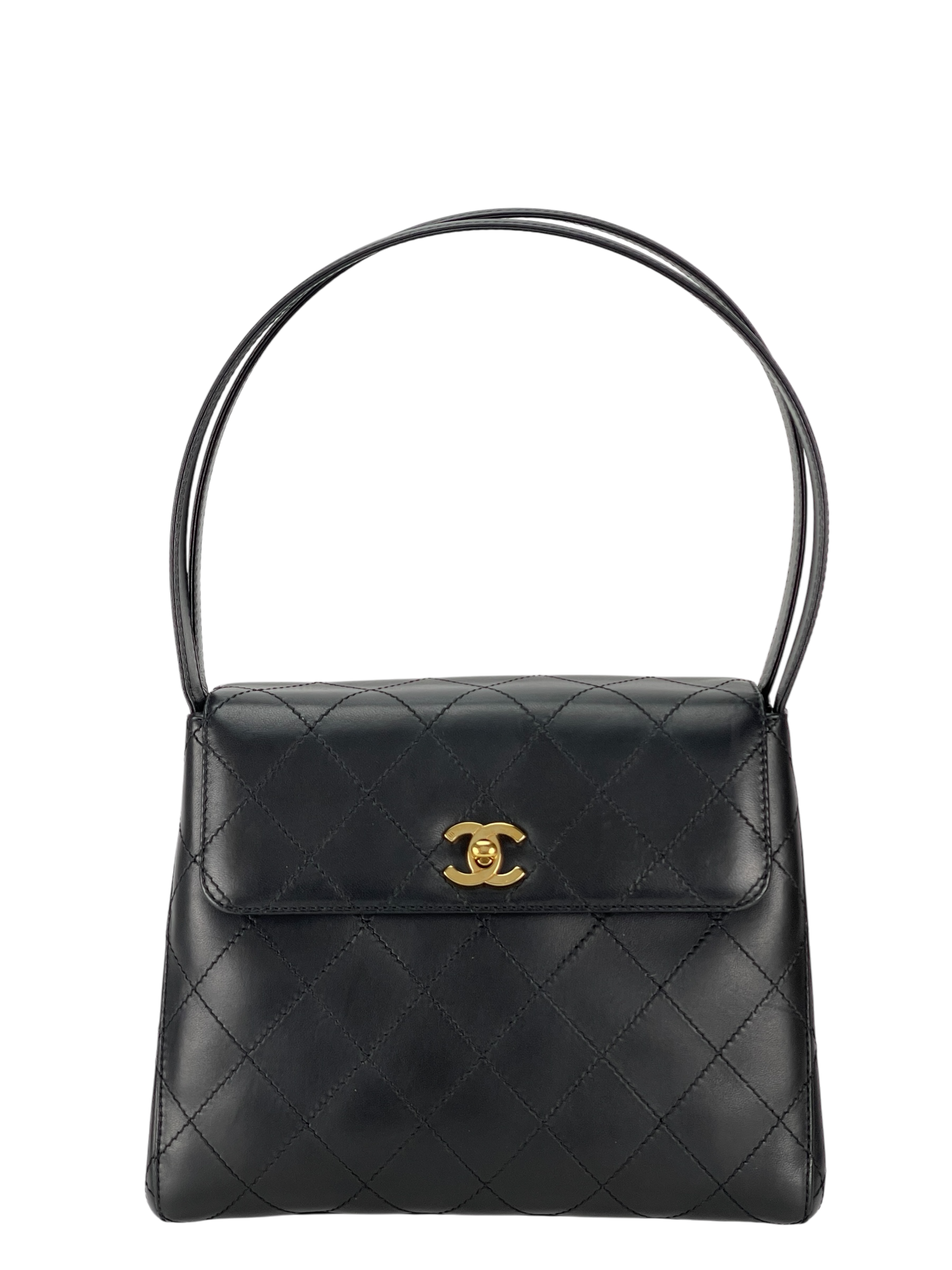 CHANEL - Black Lambskin Double Strap Coco Mark Shoulder Bag 